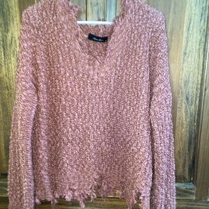 Red/Rust LS Sweater with Frayed Hems